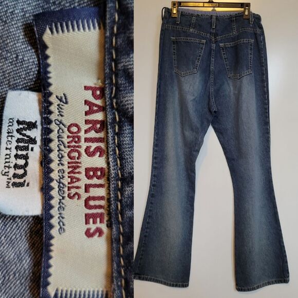 Mimi MATERNITY x PARIS BLUES DENIM BLUE WIDE LEG JEANS SMALL - 29" INSEAM - Picture 1 of 8